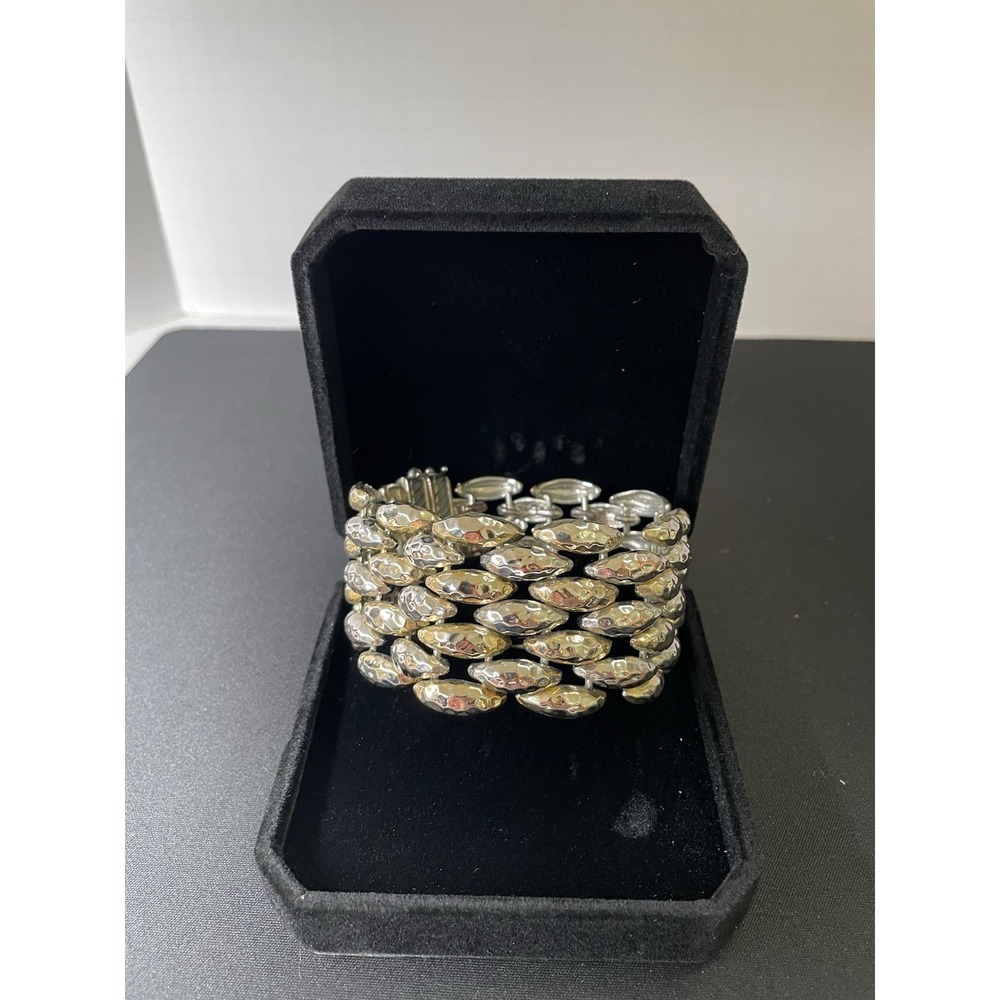 Vintage 1940s Panther Design Two-toned Gold & Silver 8" Bracelet Magnetic Clip